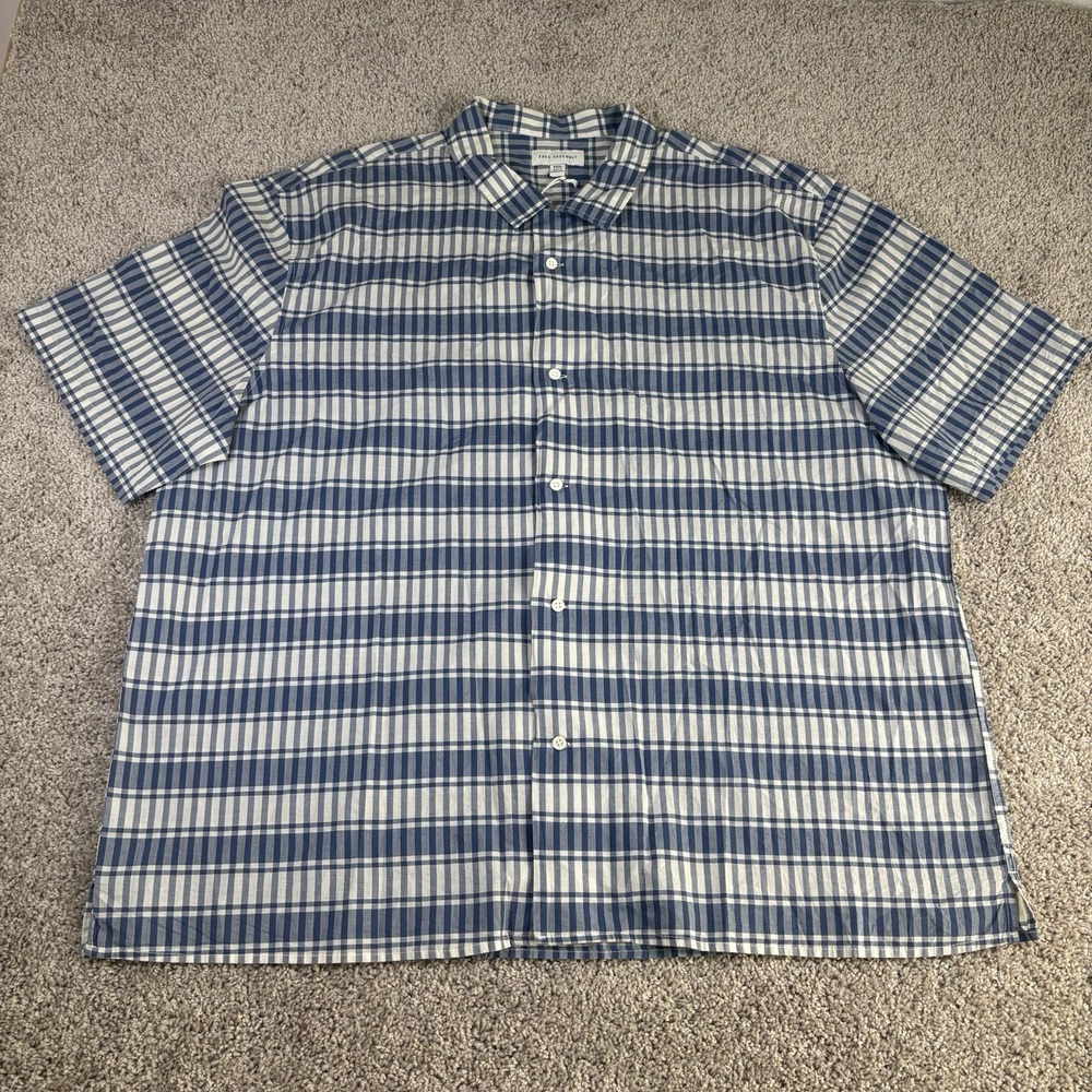 Free Assembly Button‎ Down Shirt Cotton Mens 3XL Blue Plaid Short Sleeve NWT